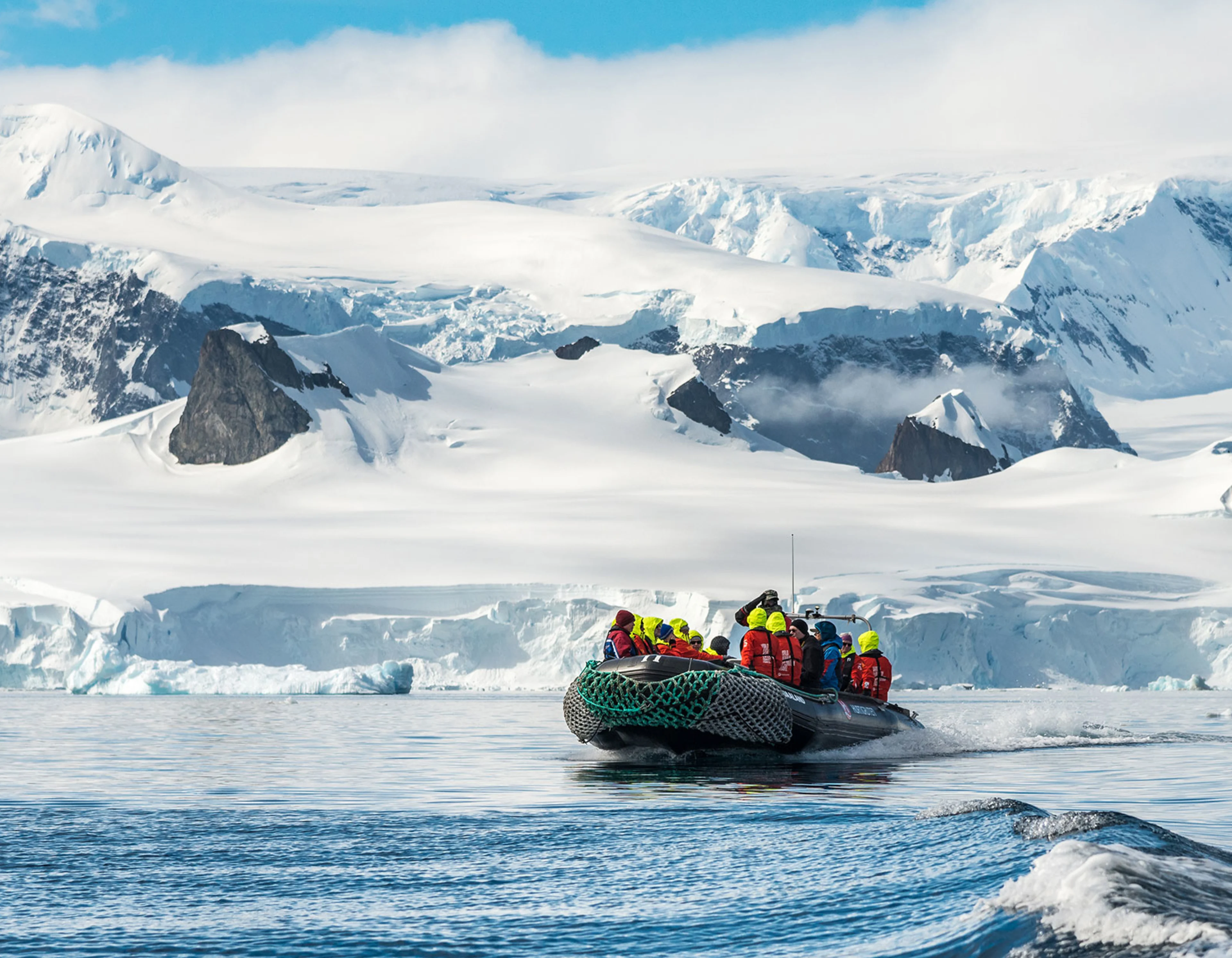 Tender boat excursion in Wilhelmina Bay, Antarctica
