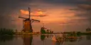 Old wooden windmills in Holland