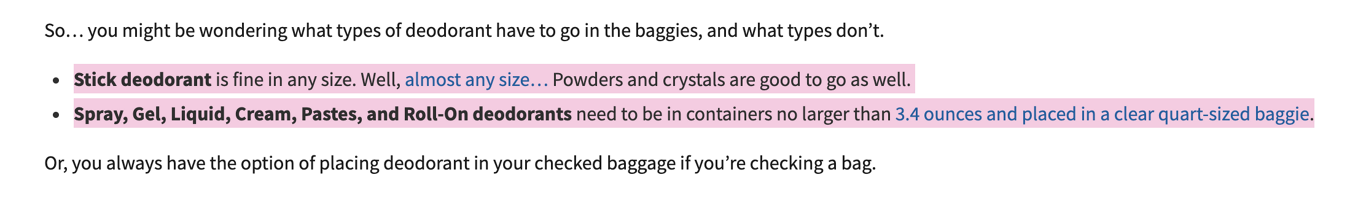 Deodorant and Antiperspirant sizes