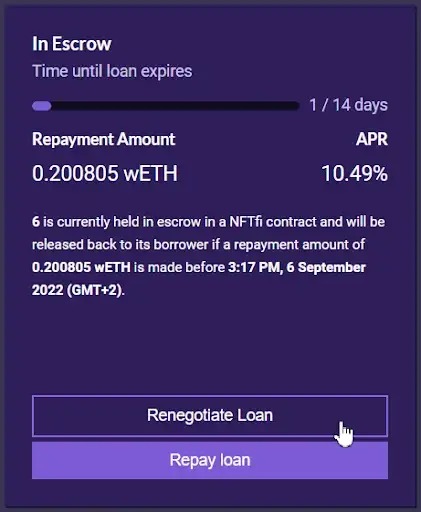 NFTfi start loan renegotiation