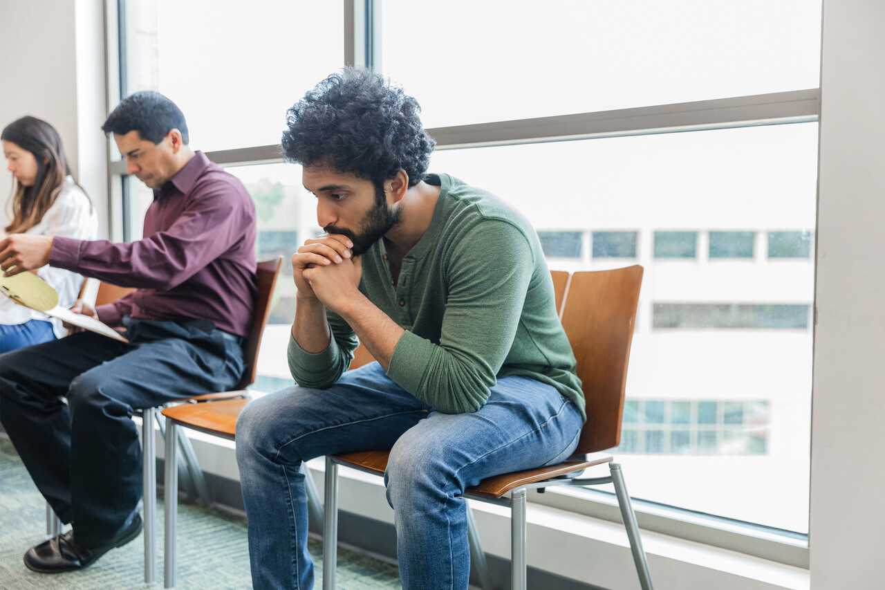 Nervous patient in a doctor's waiting room