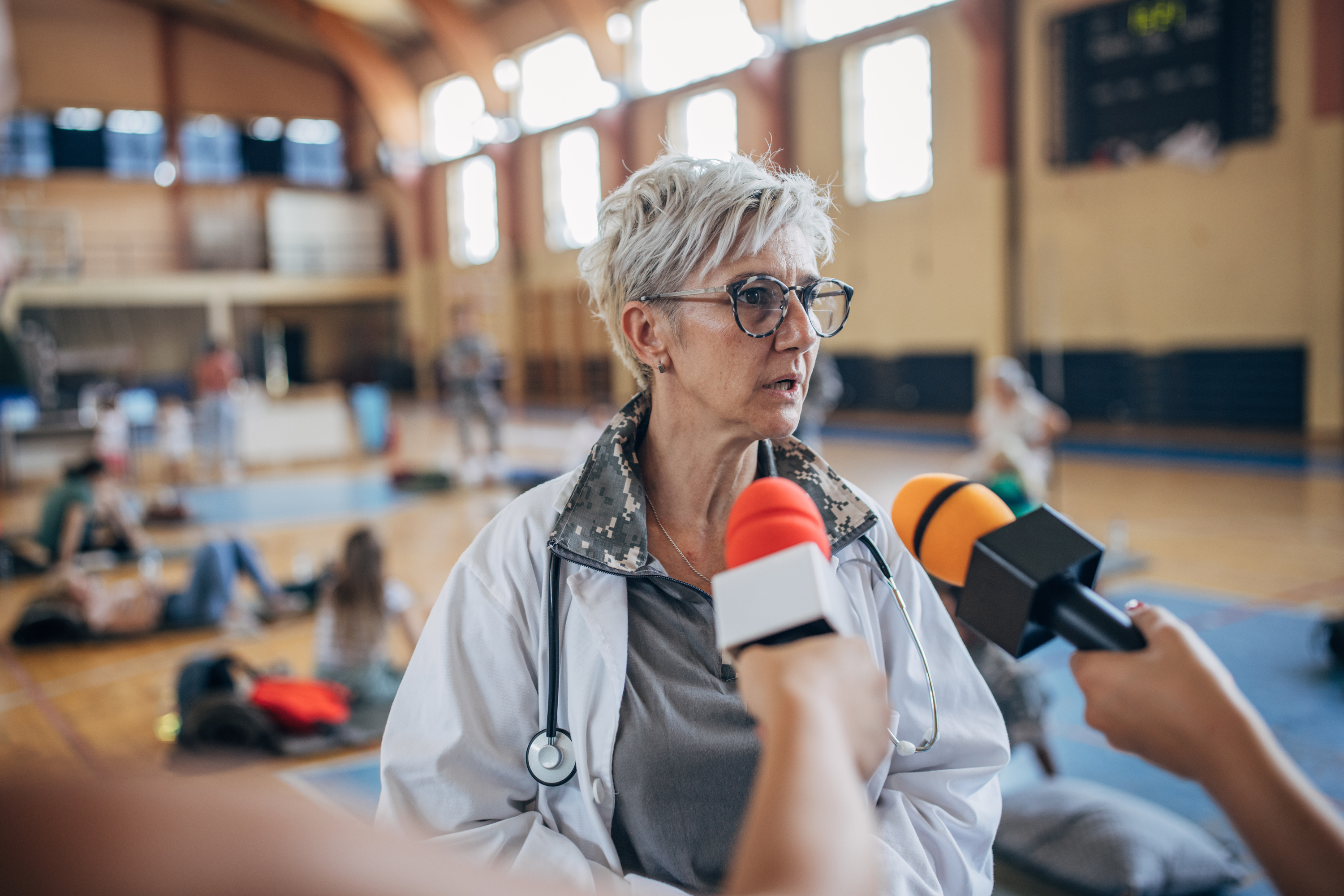 Doctor being interviewed