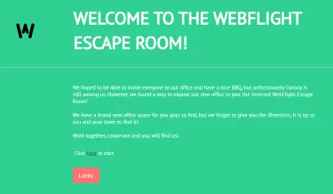 Beginscherm van de Webflight escaperoom