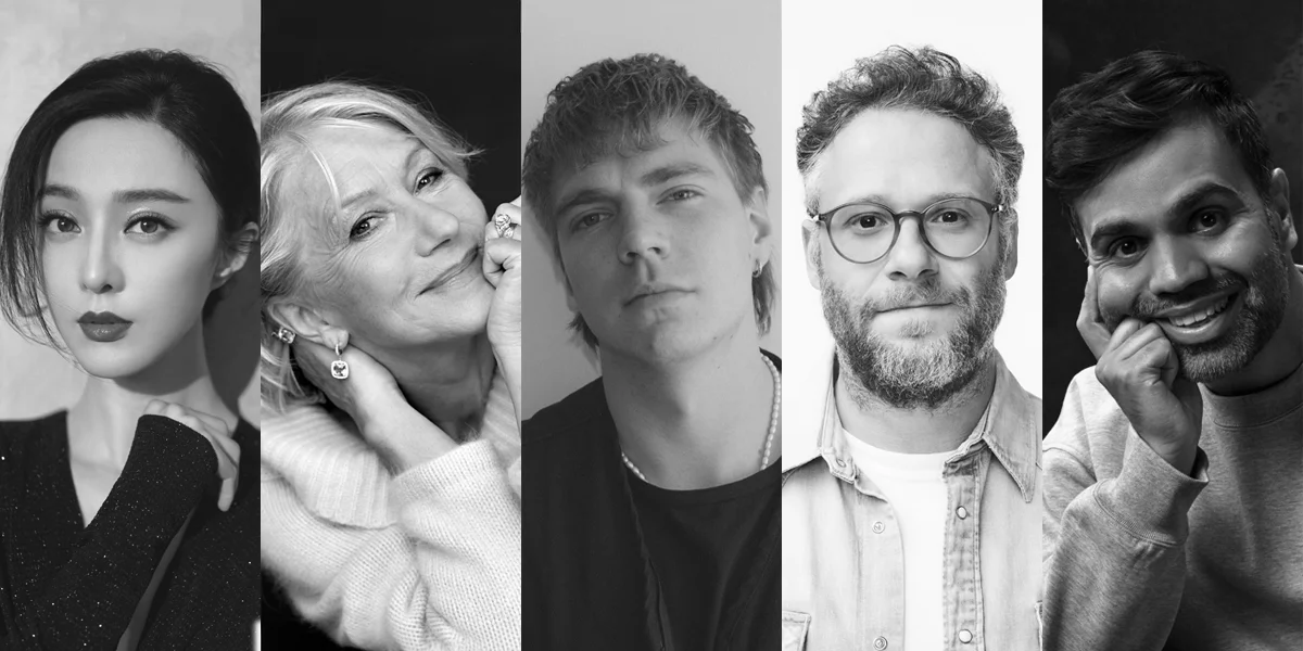 Five black-and-white portrait photos of diverse individuals, two women and three men, posed separately.
