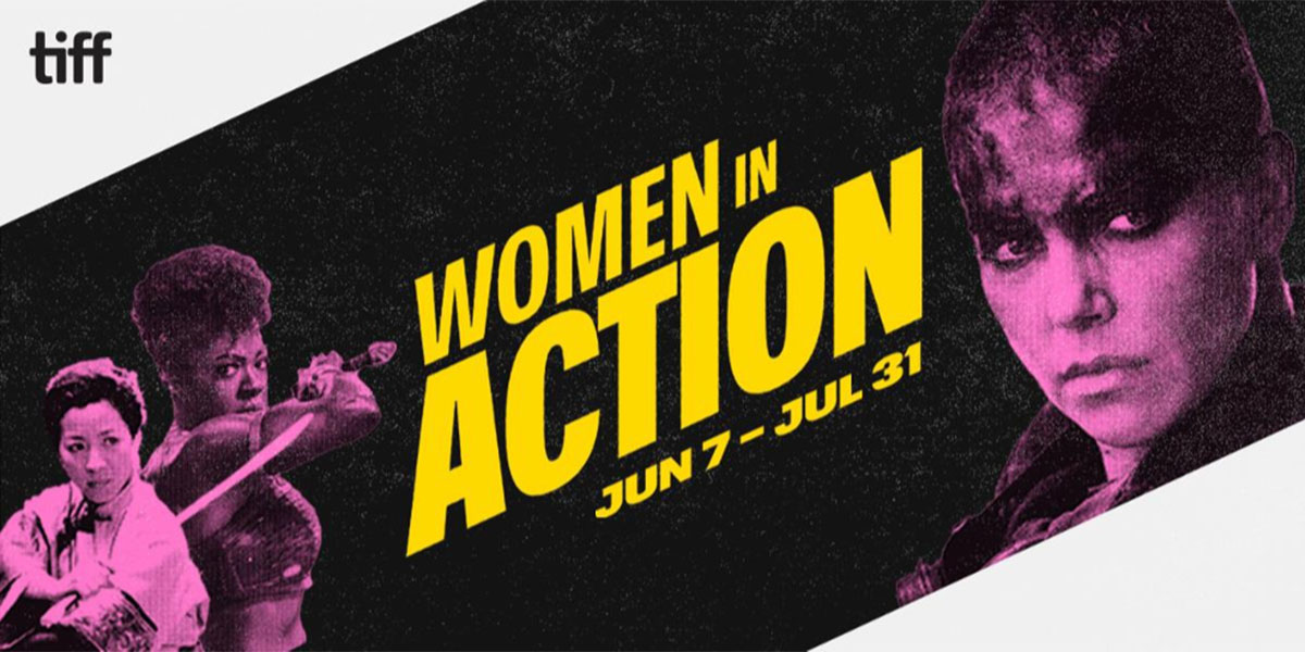 Women in Action banner featuring Viola Davis in The Woman King (2022), Michelle Yeoh in Crouching Tiger, Hidden Dragon (2000), Charlize Theron in Mad Max: Fury Road (2015)