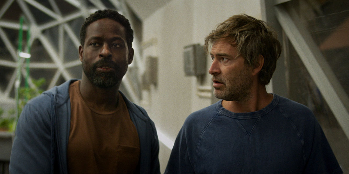 Film still of Sterling K. Brown and Mark Duplass in Biosphere