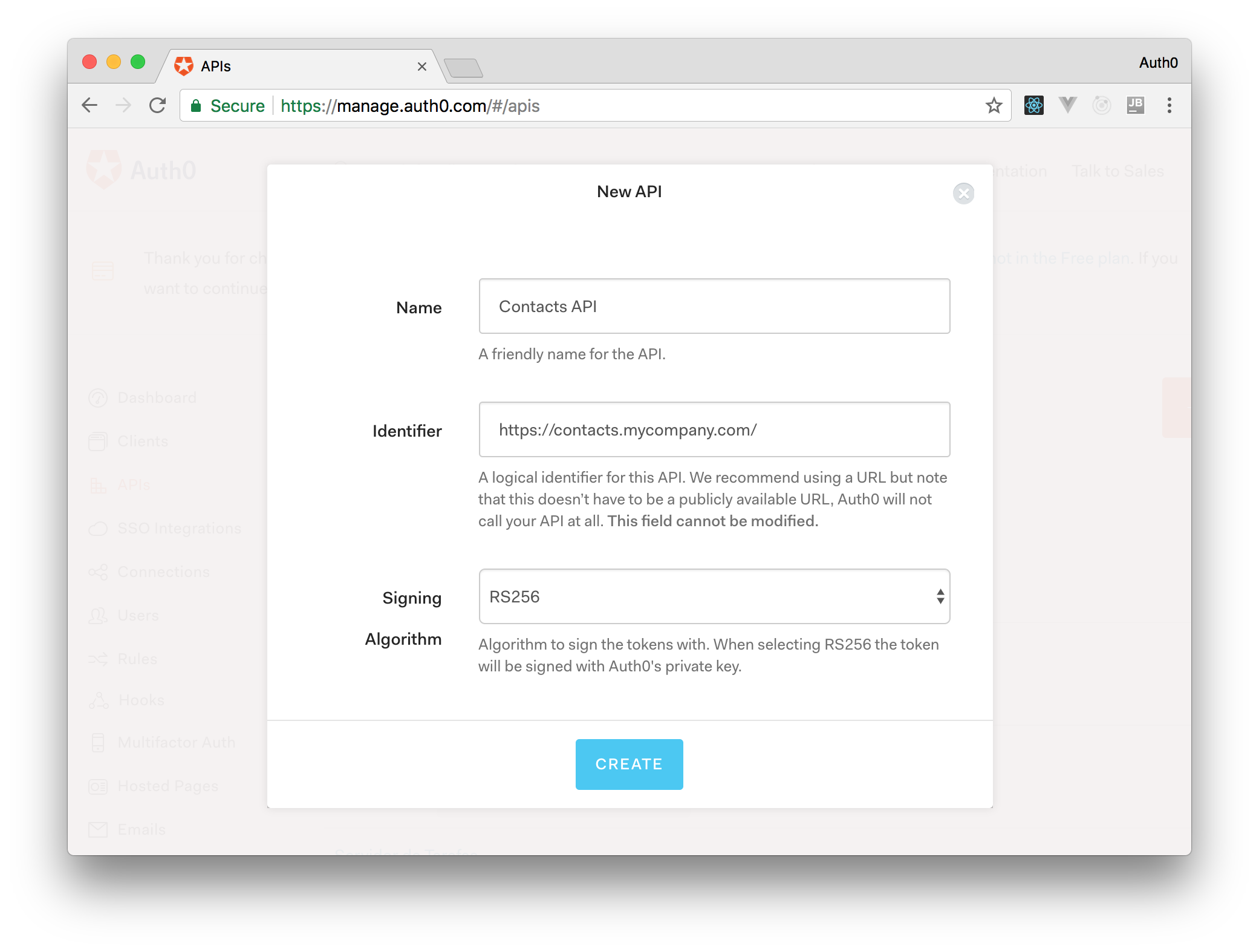 Registering applications as APIs on Auth0