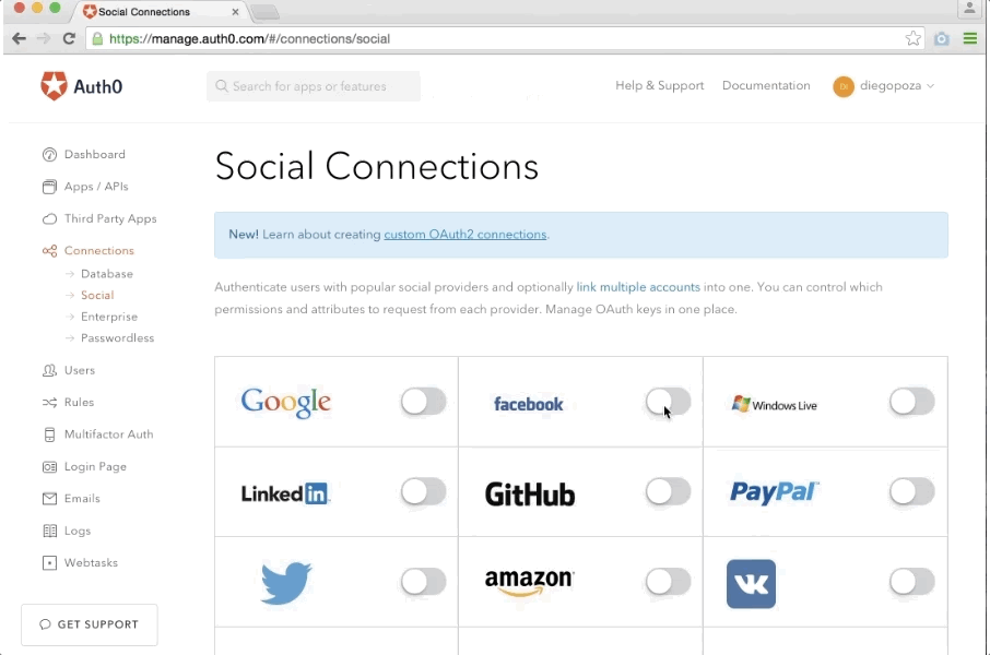 Auth0 supports 30+ social identity providers