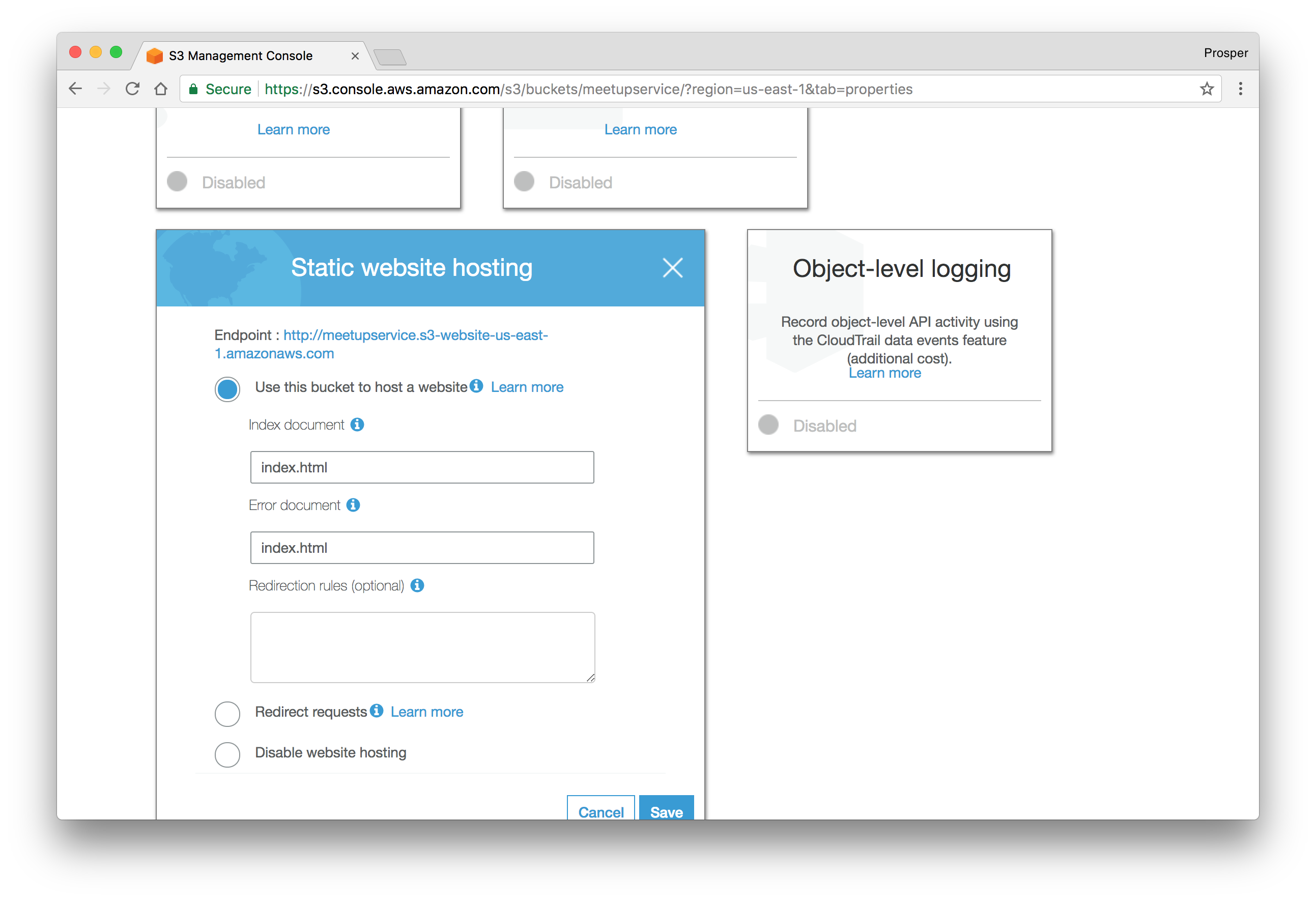 Enable Static Web hosting