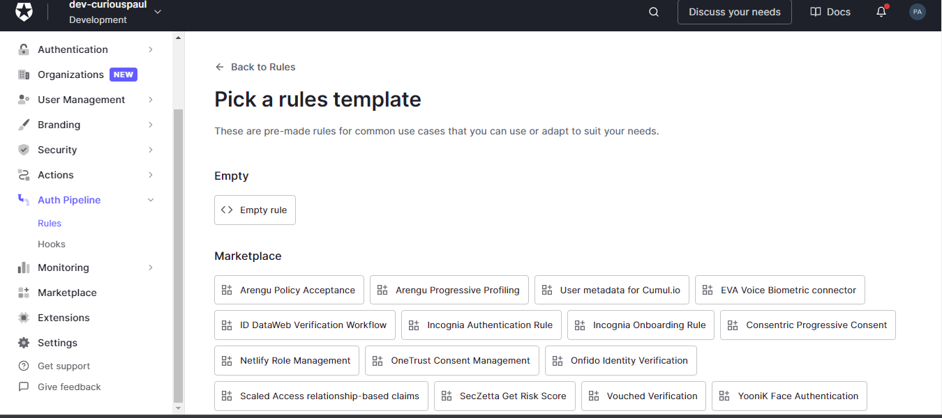 Creating an Auth0 rule, from dashboard