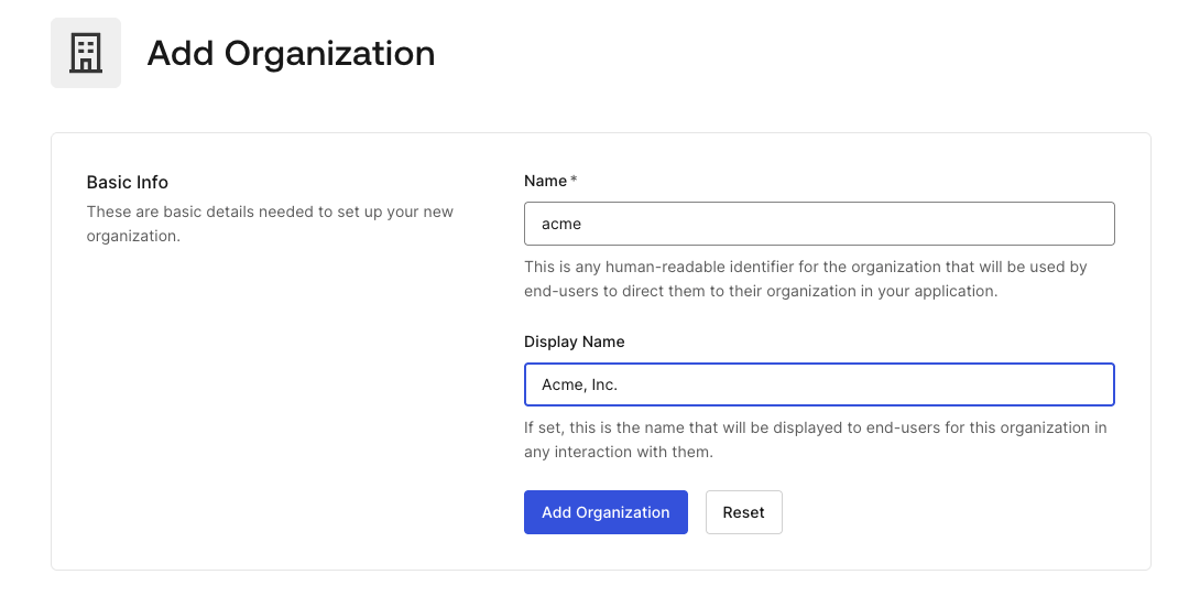 Auth0 Management Dashboard - Create Organization