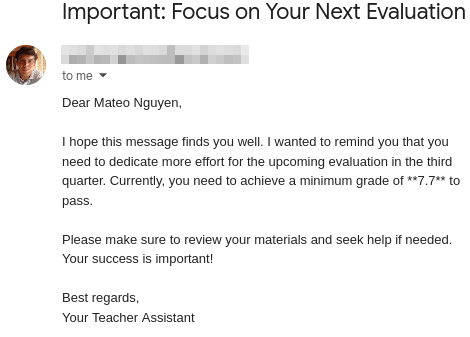 Email sent by the prompt