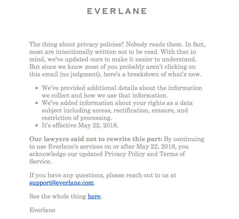 Everlane changes its privacy policy making it easier to understand
