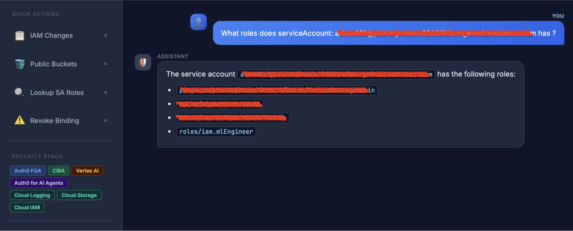 Test Case: List IAM roles for a service account.