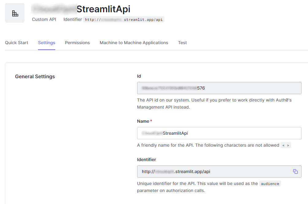 Auth0 API Settings Page