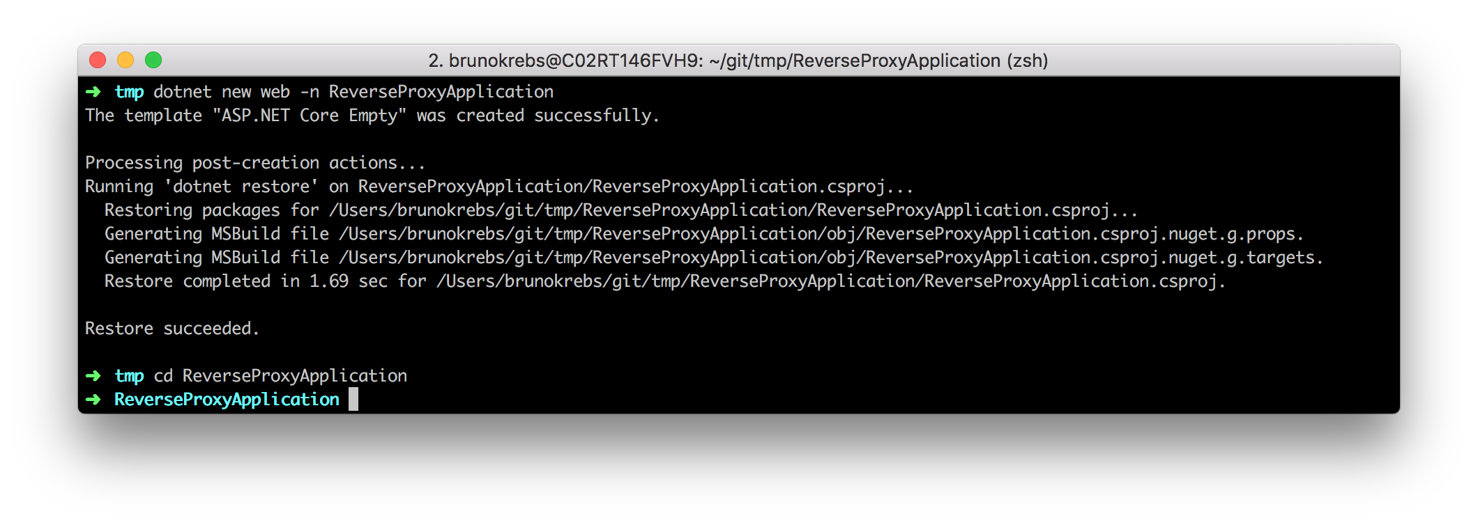 Using command line terminal to create an empty ASP.NET Core project for your reverse proxy