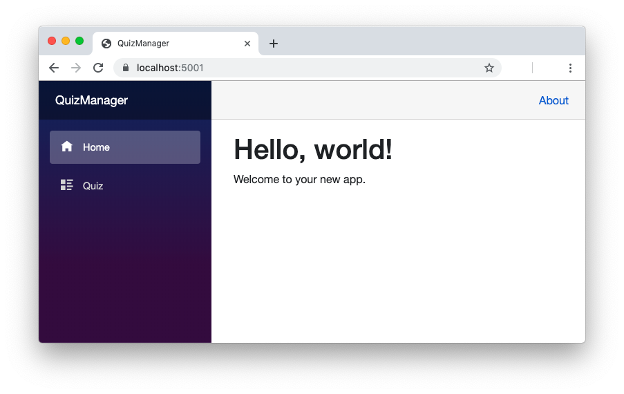 Blazor application default home page