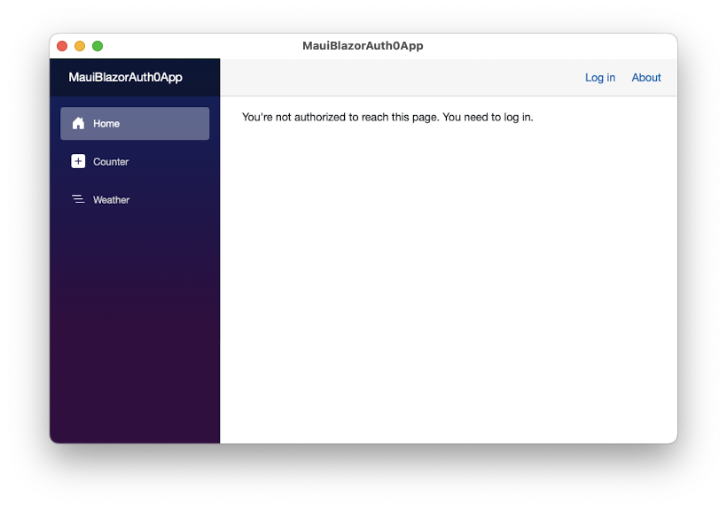 Protected main screen of the Blazor MAUI application