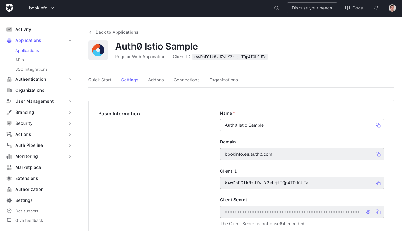 Your Auth0 Application properties.