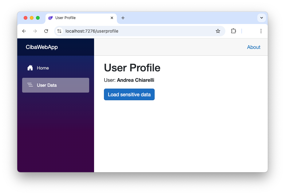 User data screen to initiates the CIBA flow