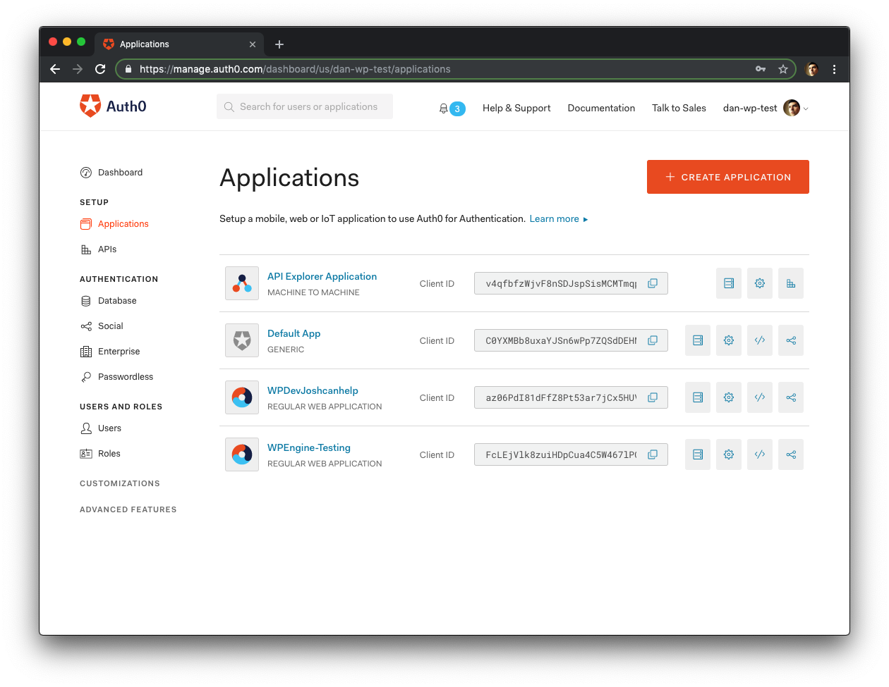 Auth0 applications