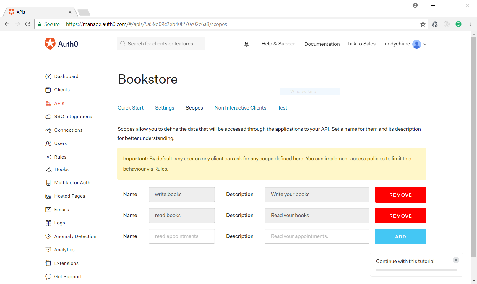 Scopes defined for an ASP.NET Core 2.0 and React application