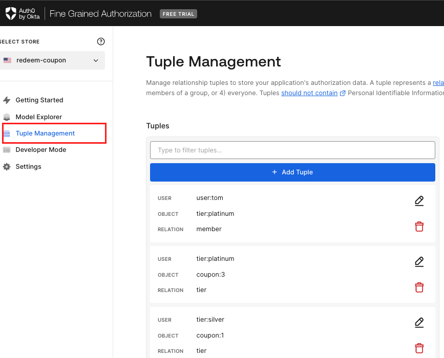 Tuple Management Dashboard