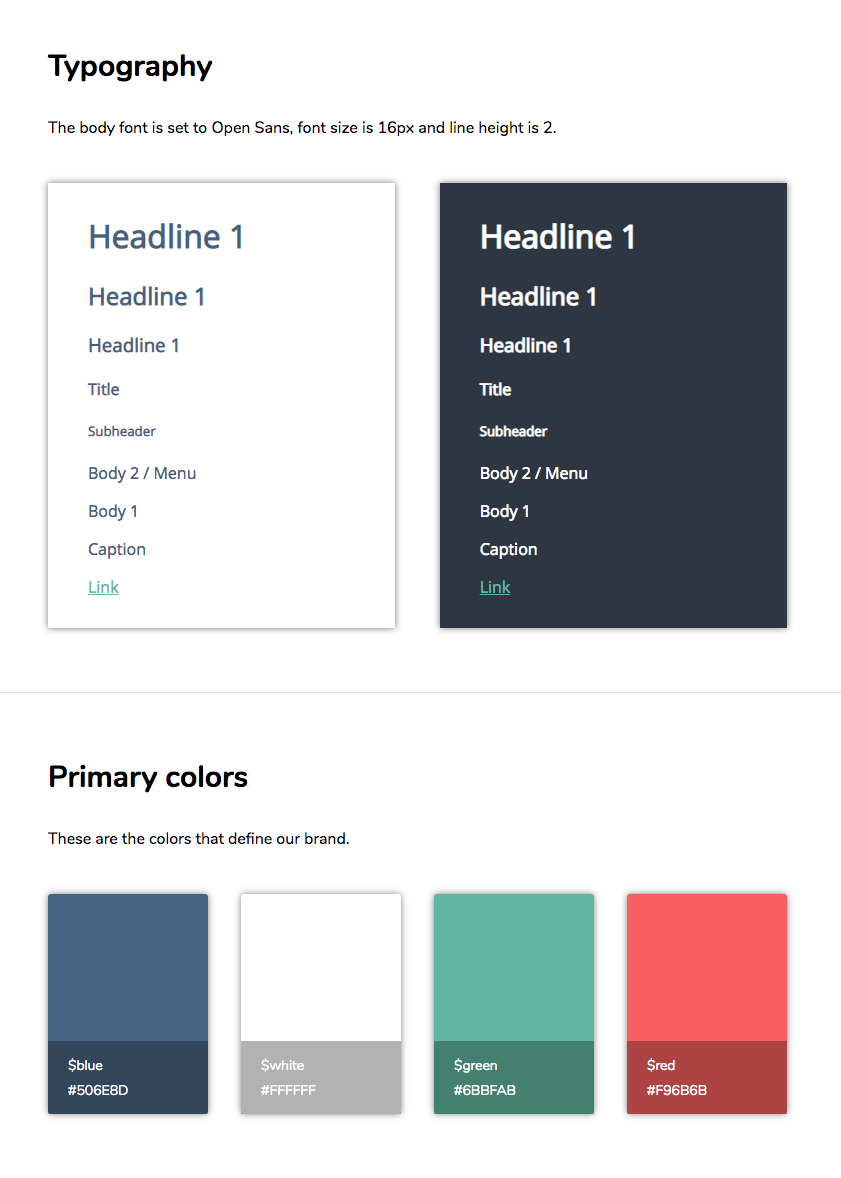 Style guide design - typography and color palette