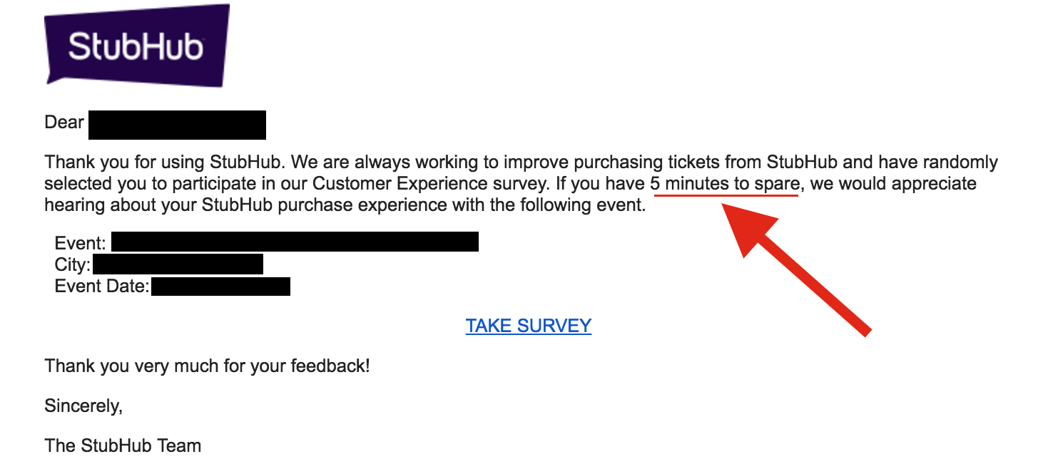 StubHub not-so-short survey