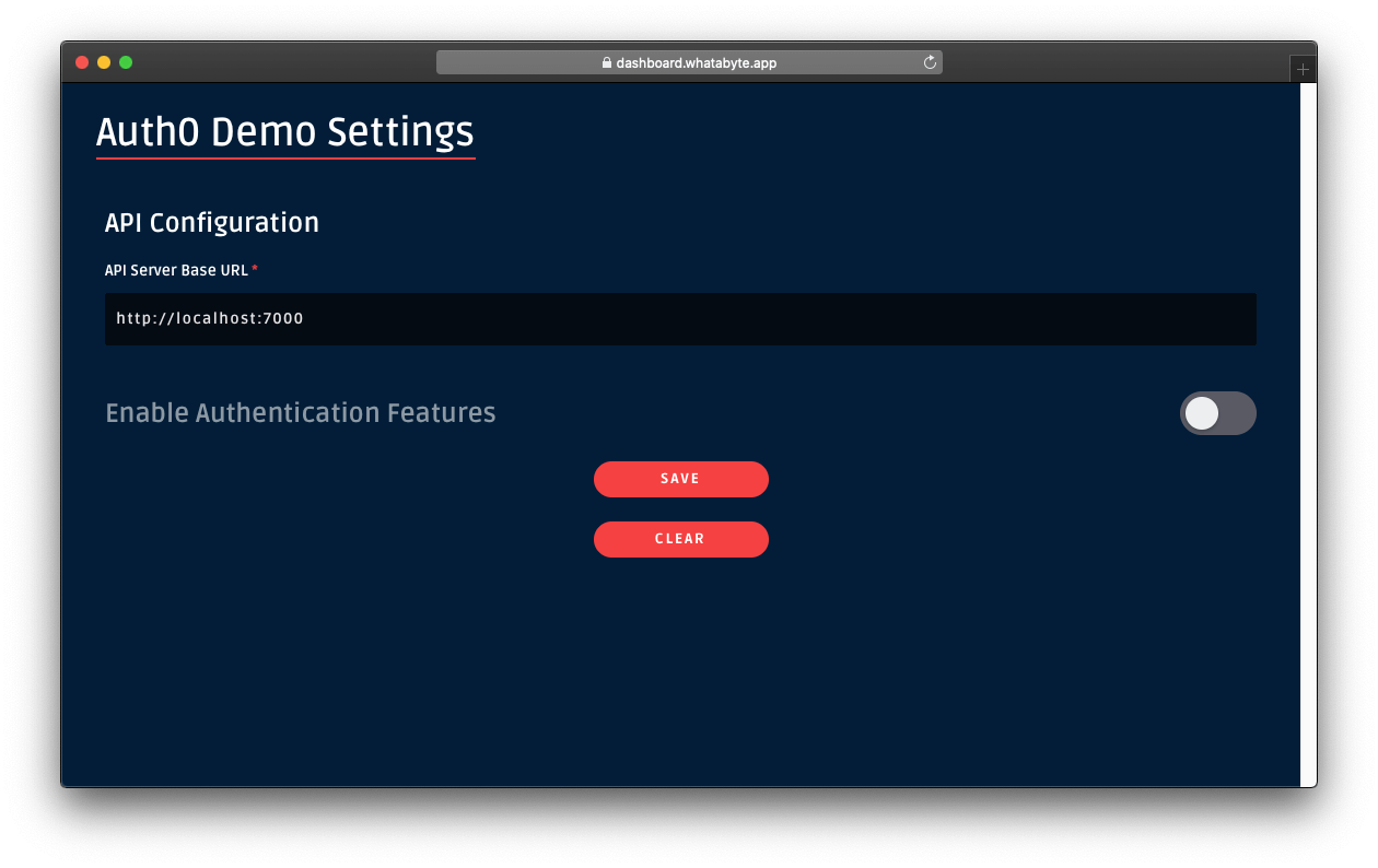 Dashboard demo settings without authentication