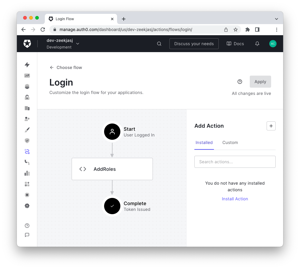 Assign Auth0 Action to the Login flow
