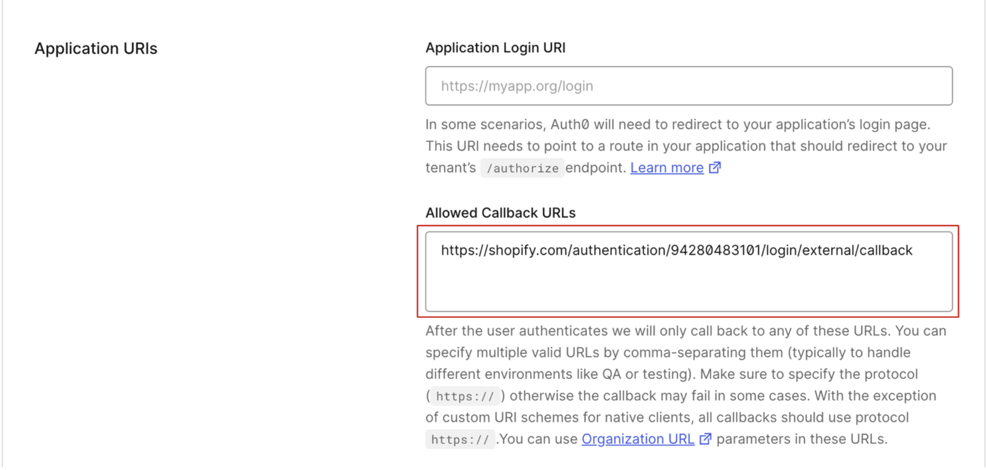 Paste Callback URL