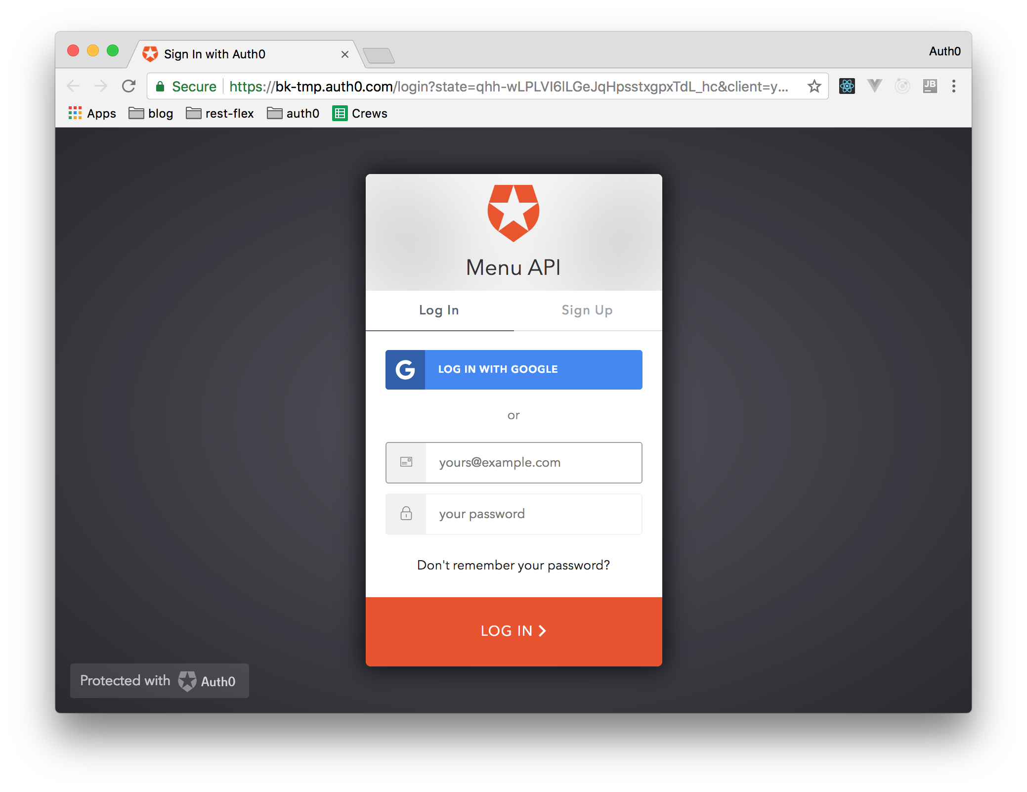 Auth0 login page