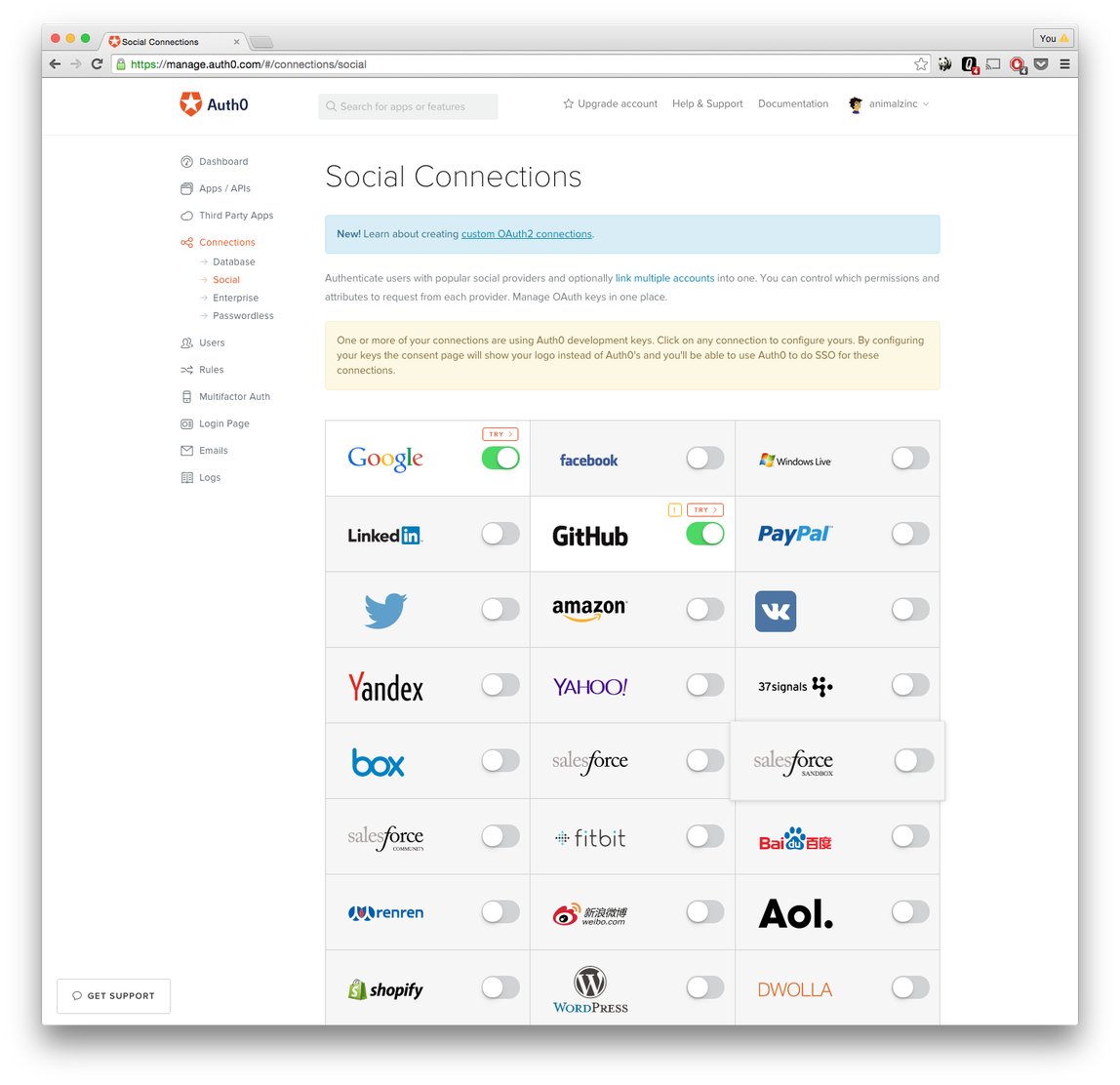 Auth0 Social connections