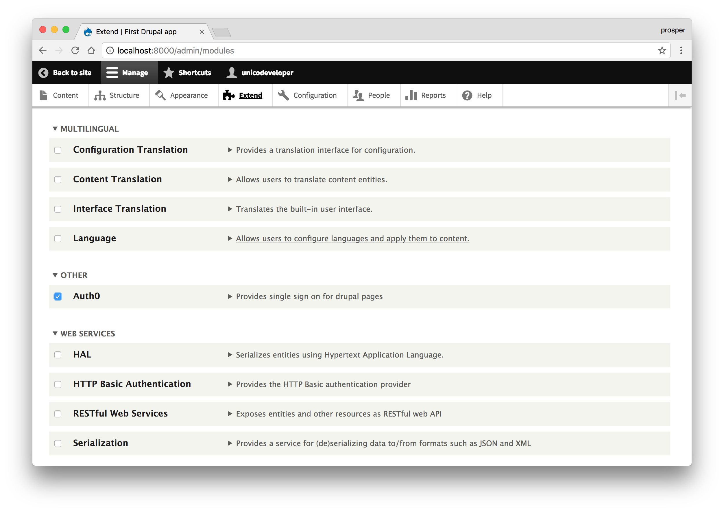 Activate the Auth0 module