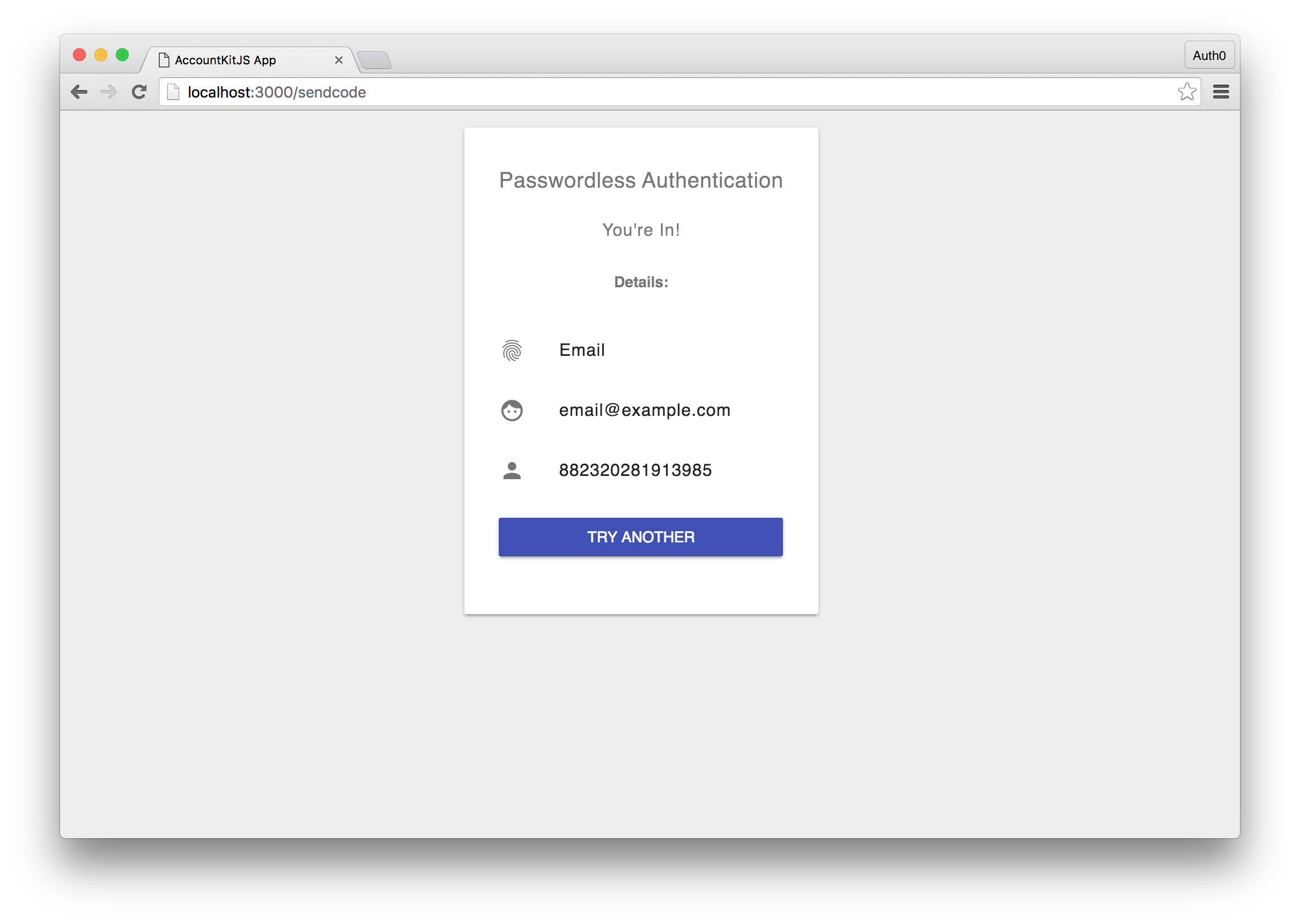 Sample App Authenticated Screen