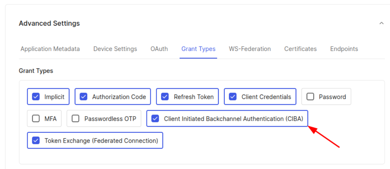 Enabling the "Client Initiated Backchannel Authentication (CIBA)" grant type in Auth0 for CIBA