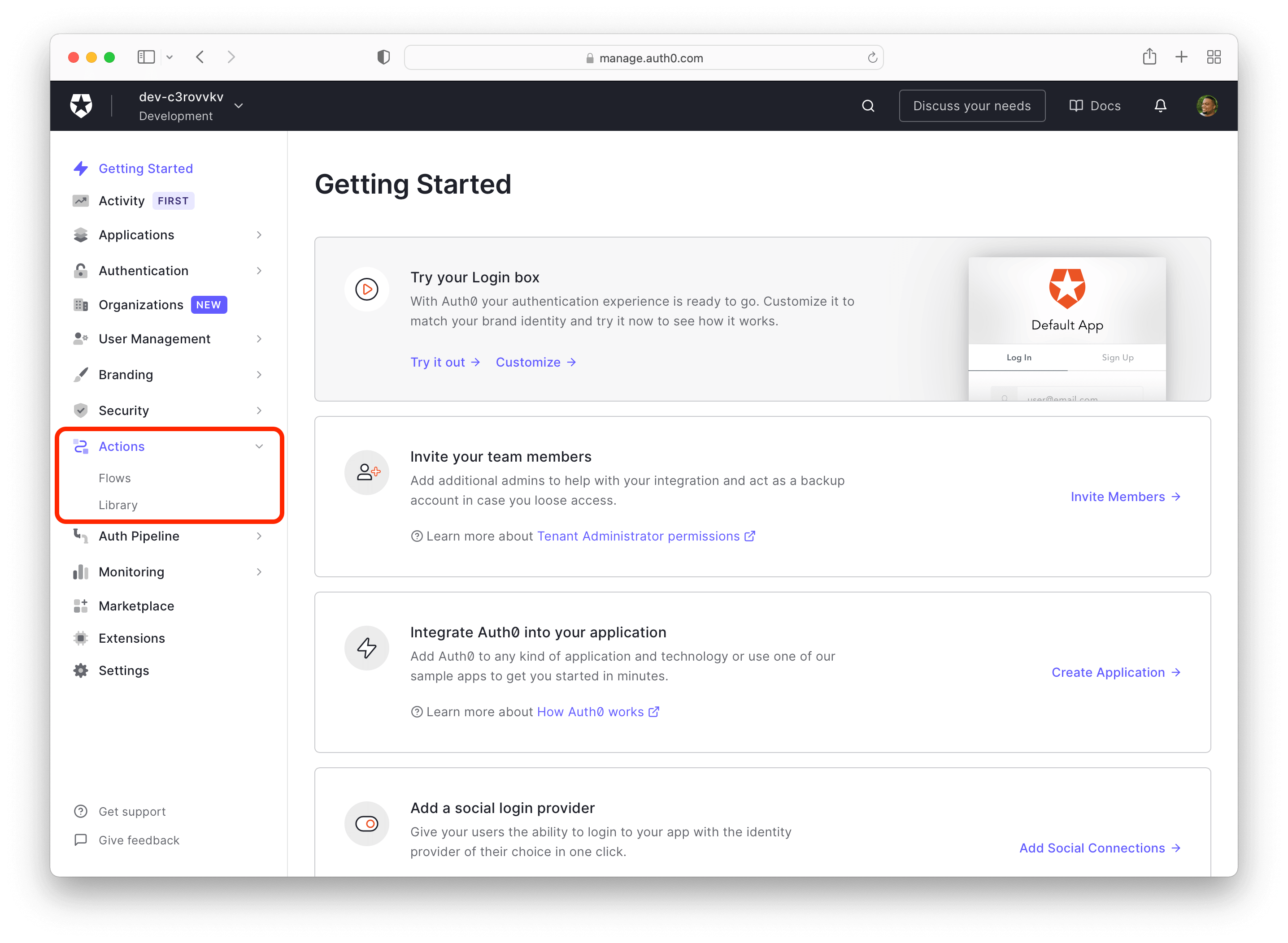 Auth0 Dashboard