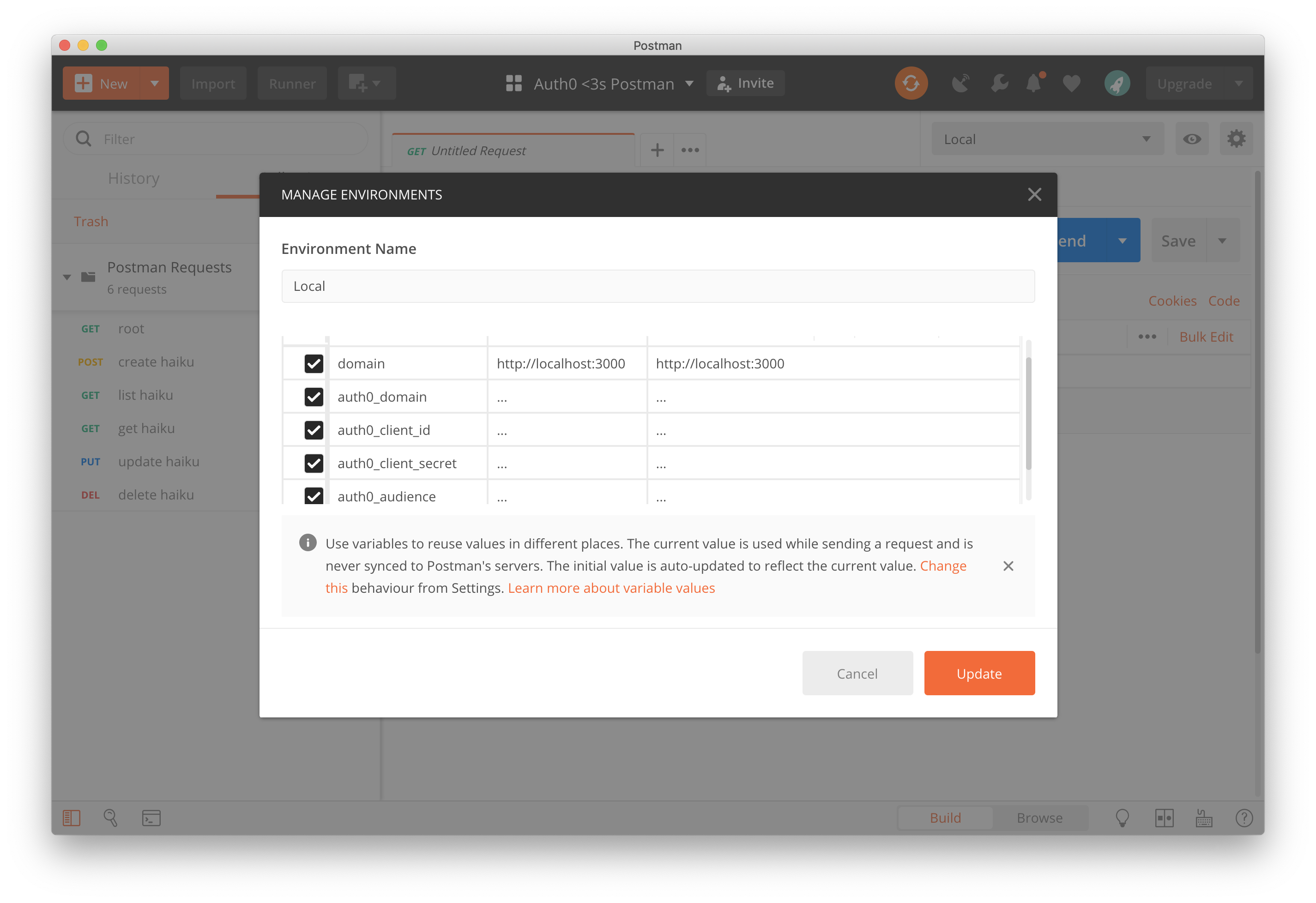 Auth0 environment variables