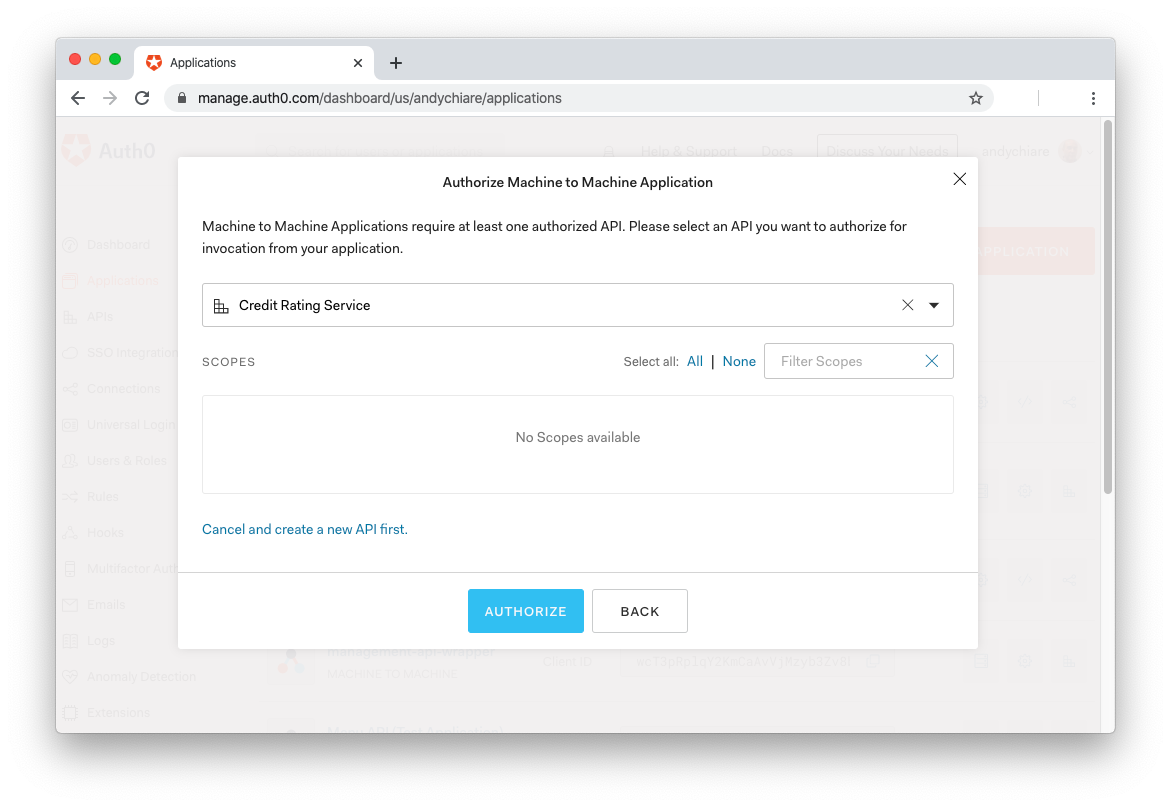 Registering the gRPC client with Auth0