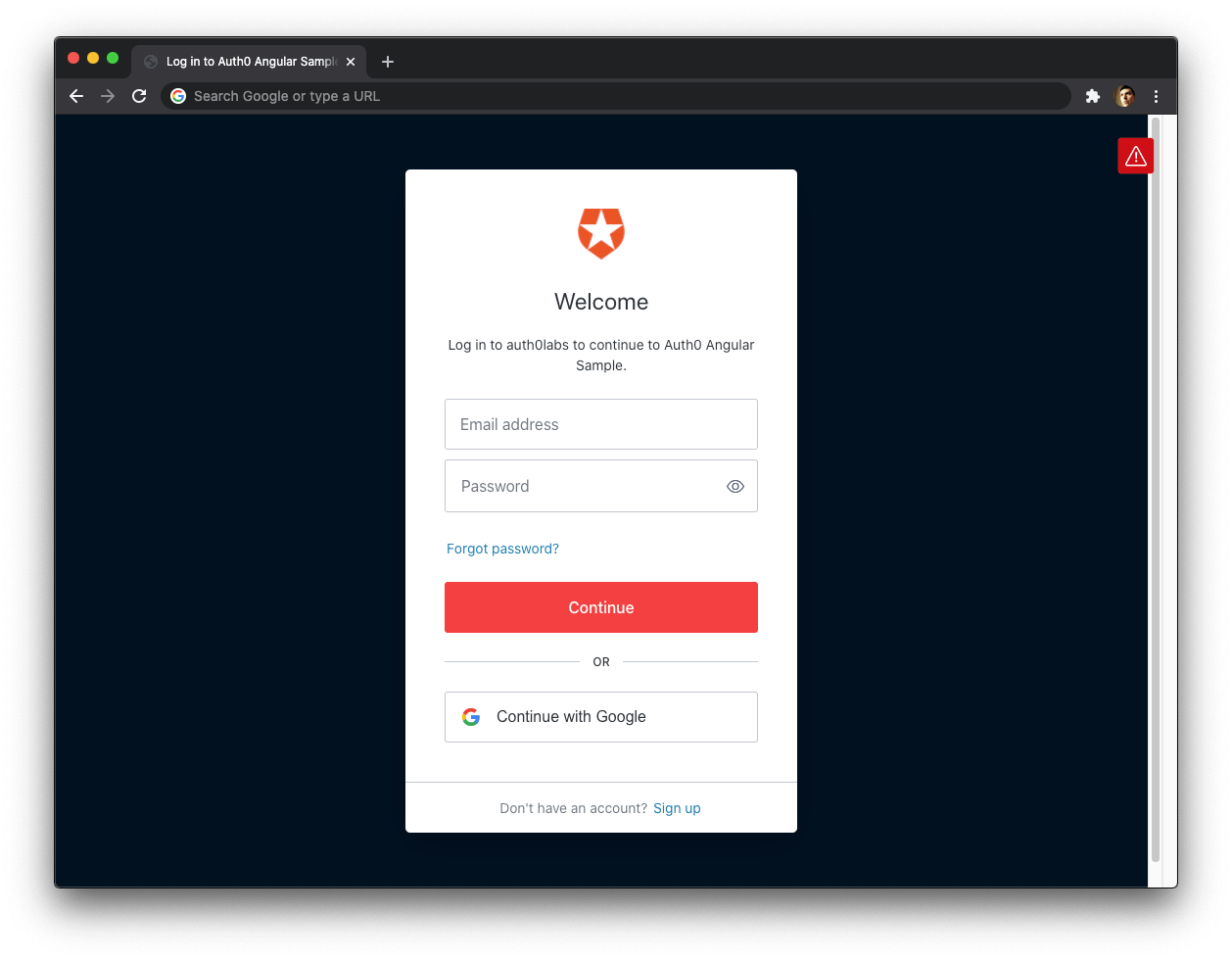 Formulário da nova experiência do Login Universal Auth0