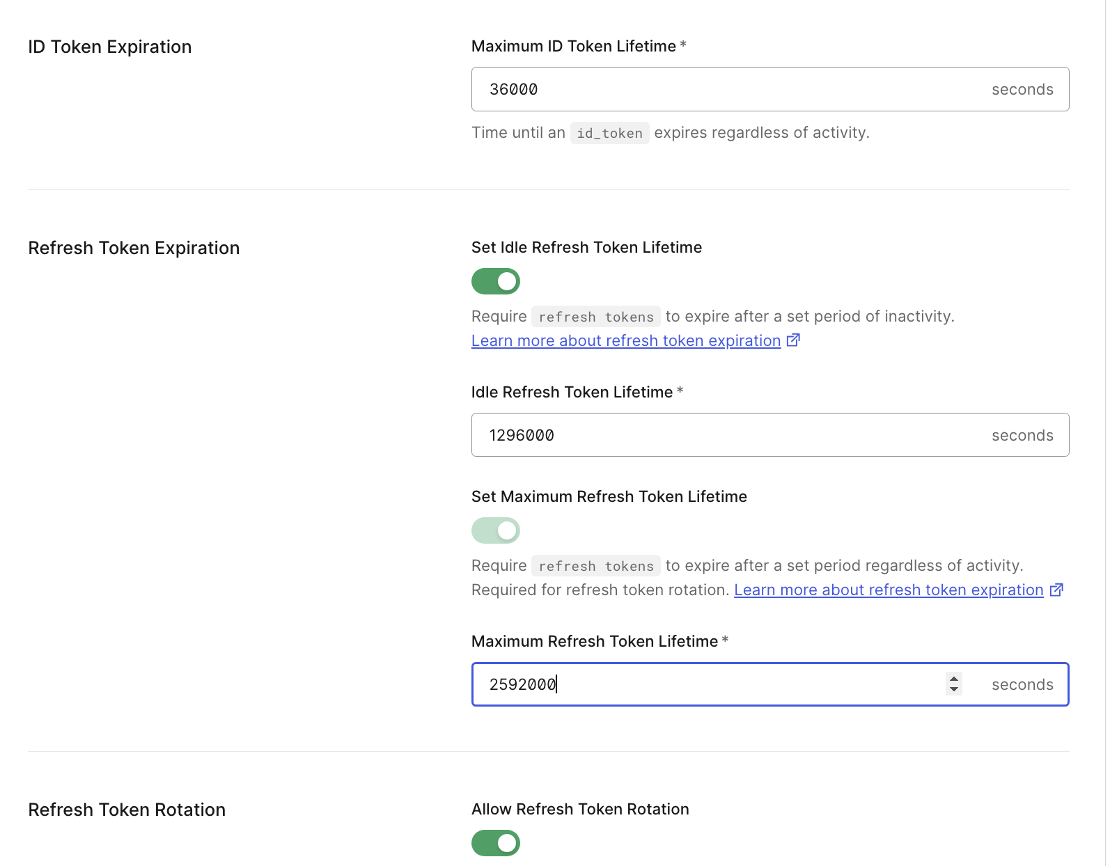 ID and Refresh Token Options