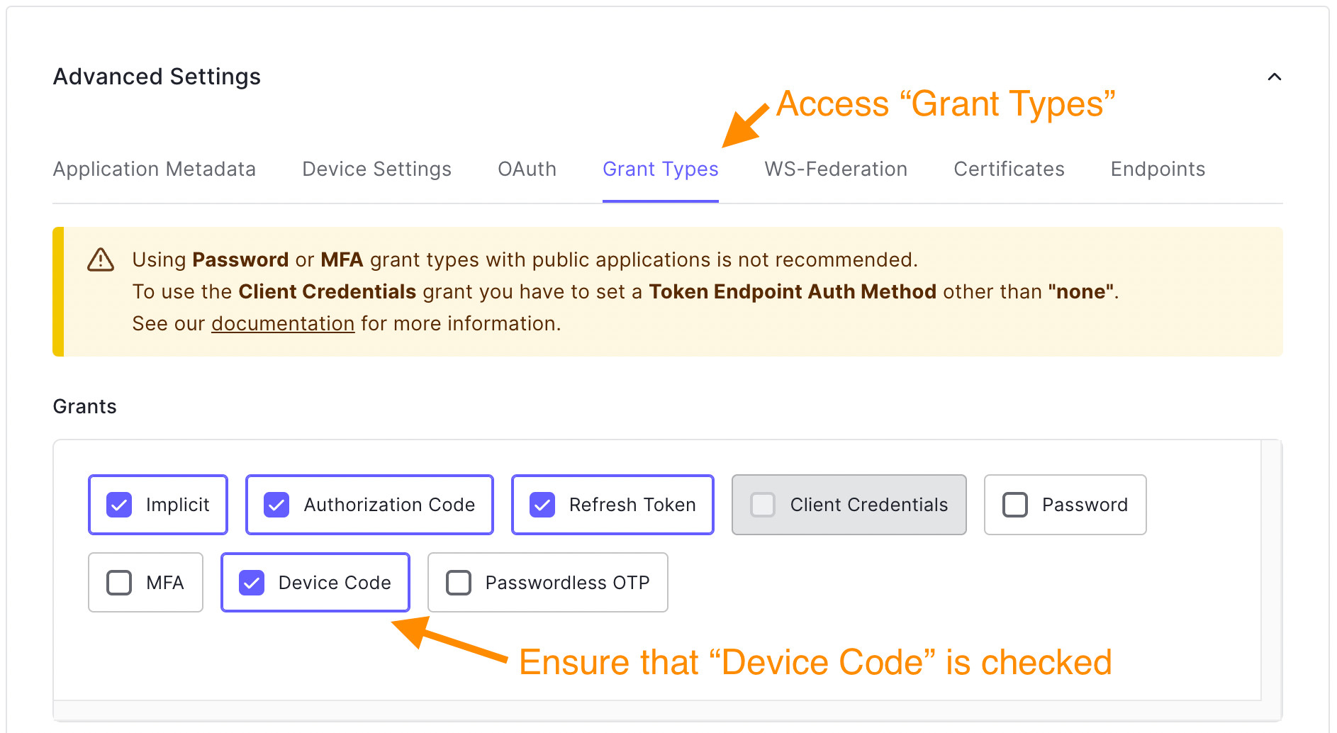 Adding "Device Code" grant
