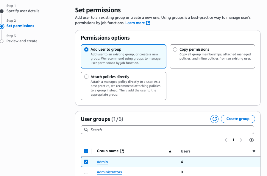 AWS: Select User Permissions