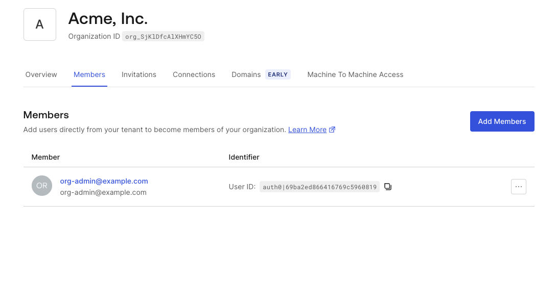 Auth0 Management Dashboard - Add a user to the organization