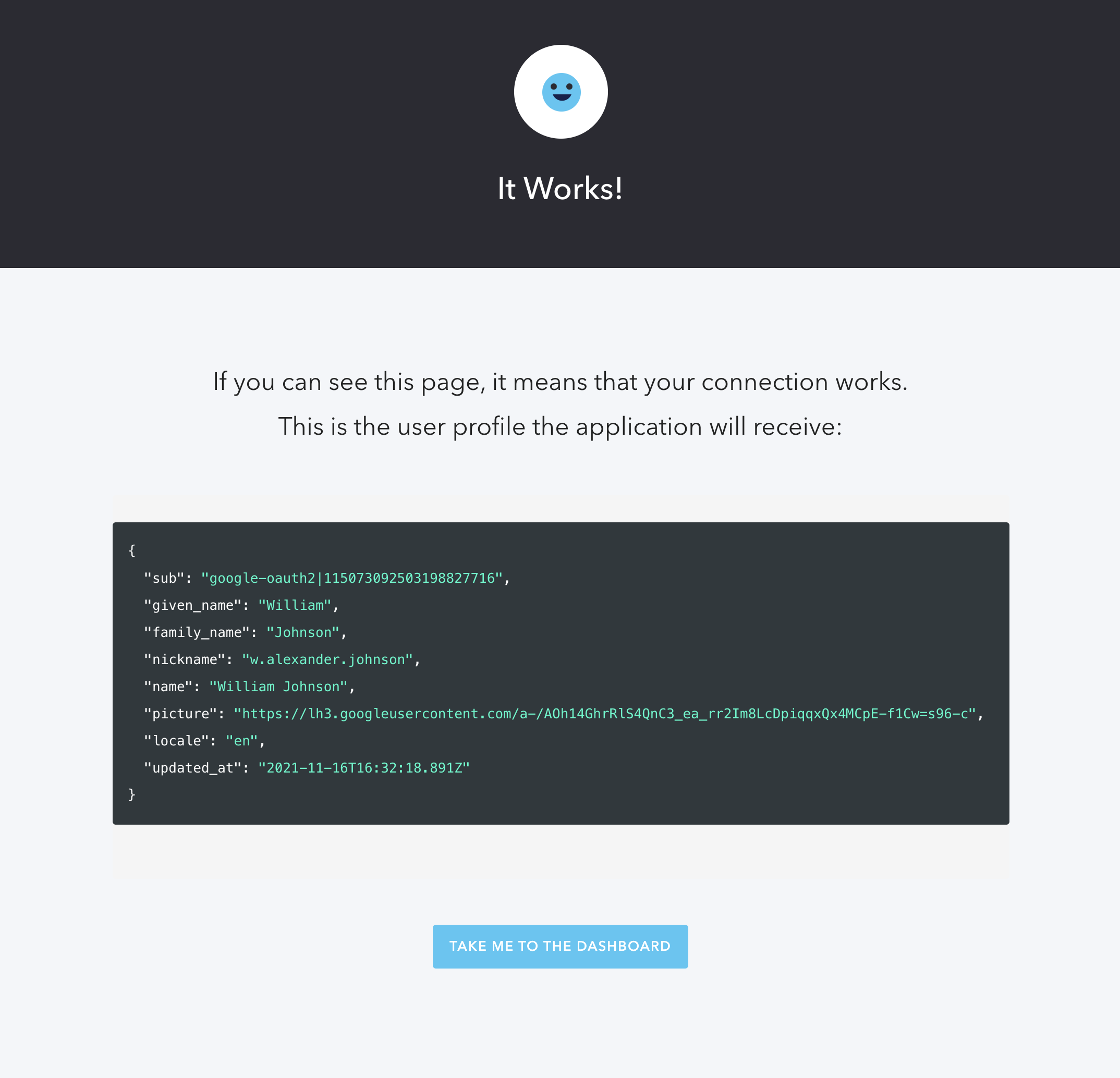Auth0 It Works web page