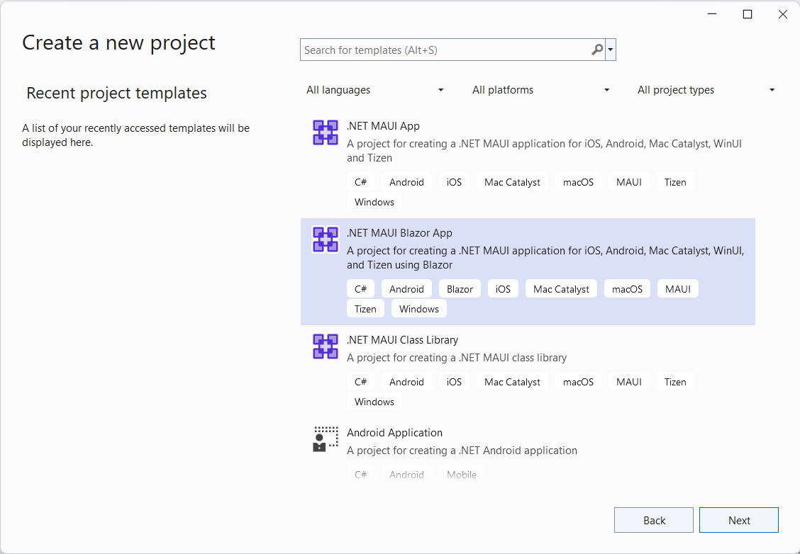 Blazor MAUI template in Visual Studio