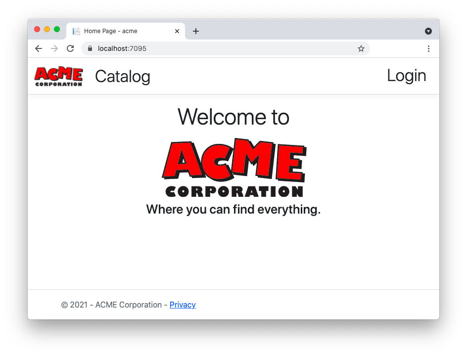 ACME home page after login