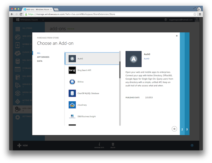 azure store addon