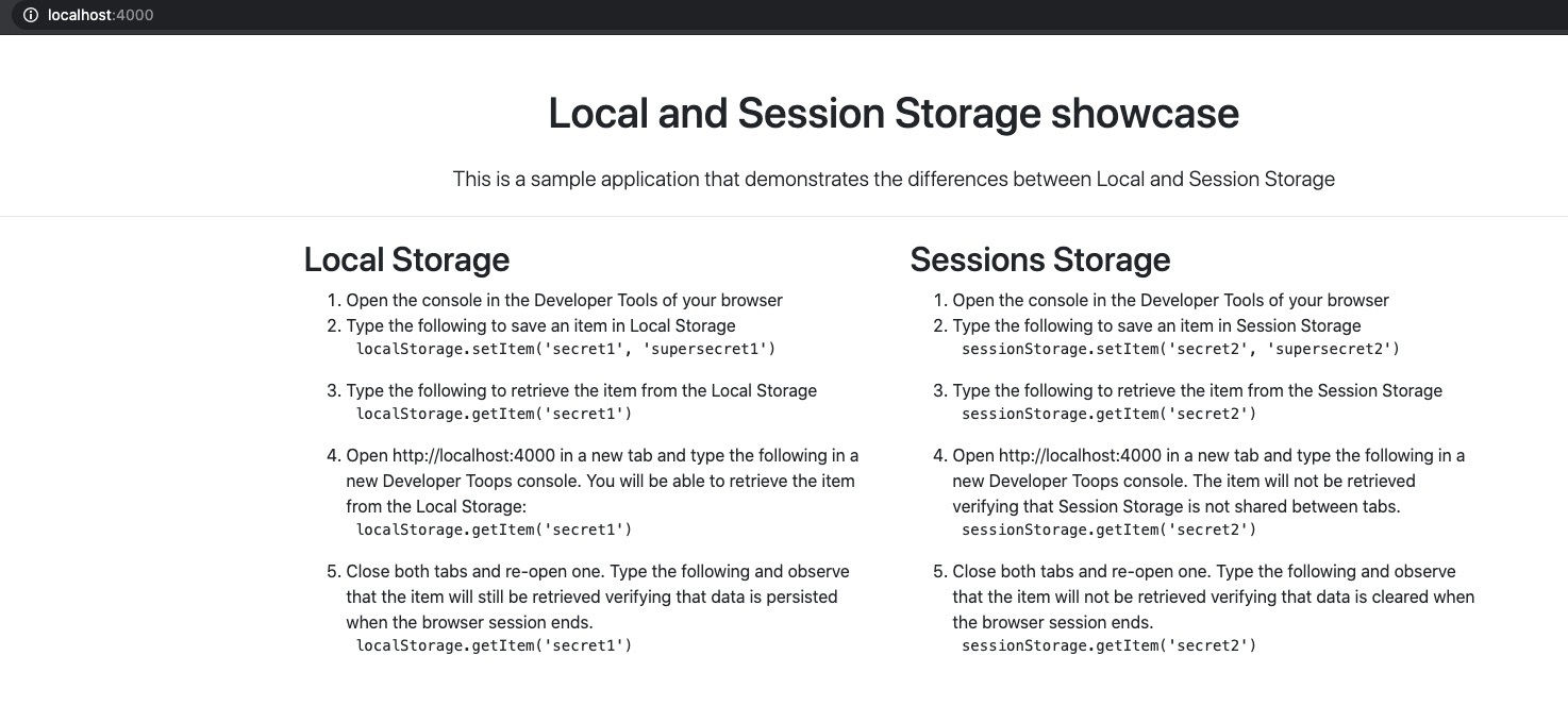 Local and Session Storage Showcase